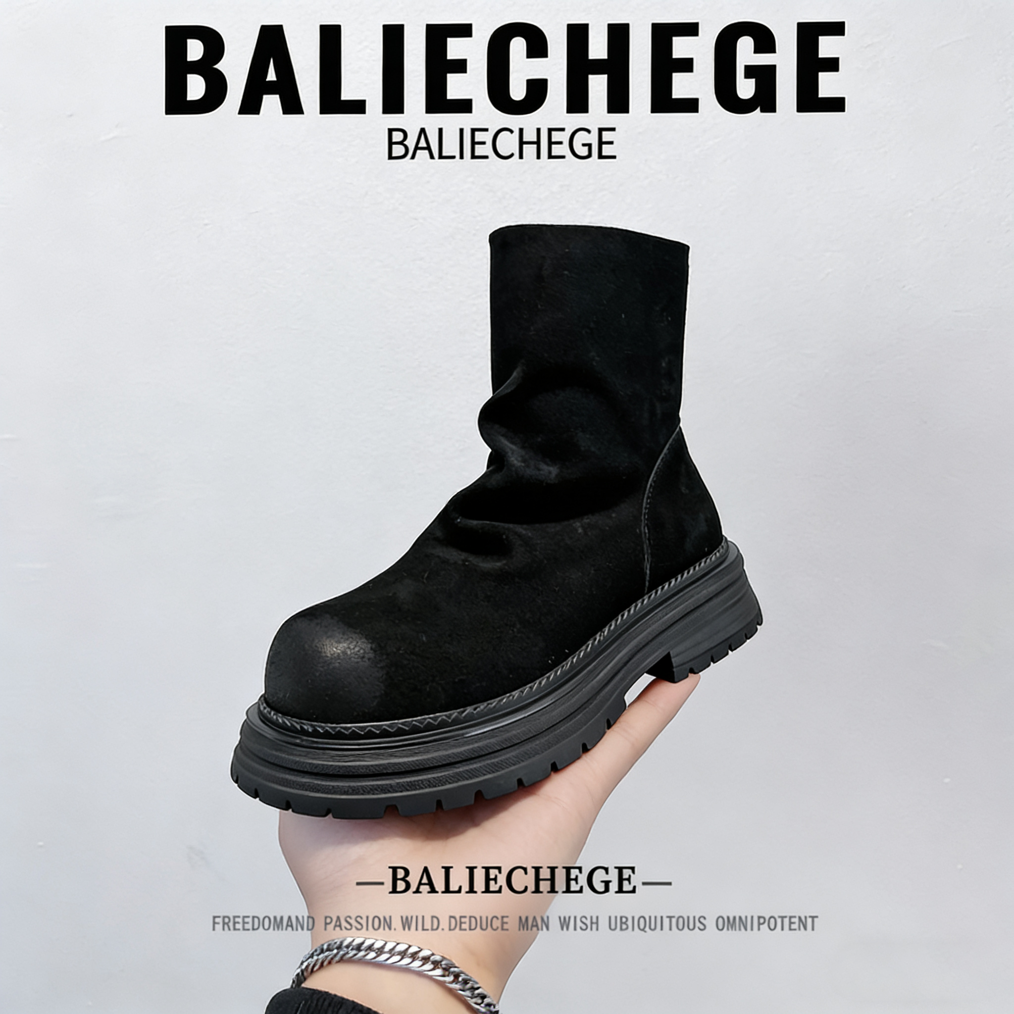 【法国BALIECHEGE专柜】英伦二层牛皮短筒系带冬季马丁靴一脚蹬