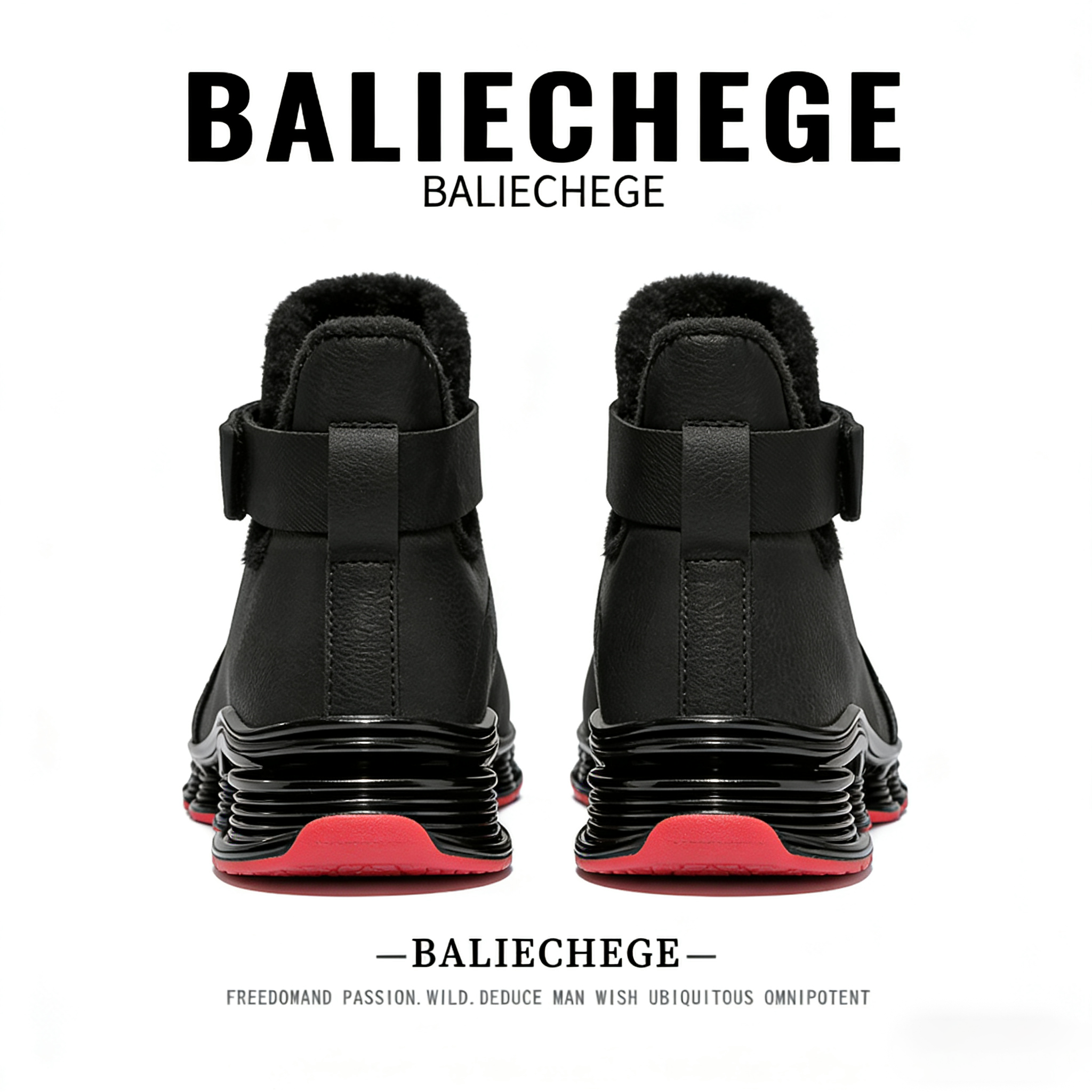 【法国BALIECHEGE专柜】男鞋冬季短筒防滑雪地靴棉靴黑色保暖鞋