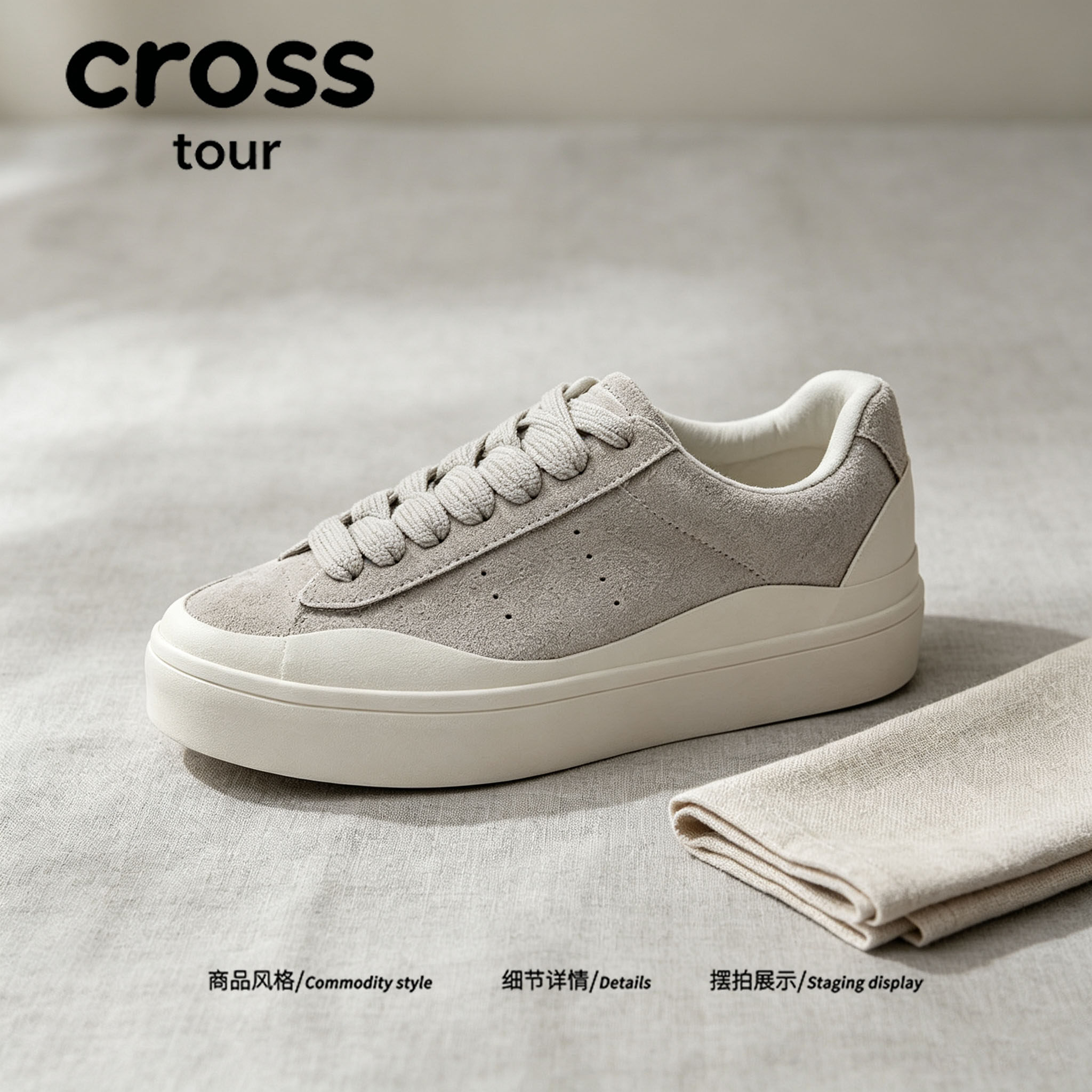 【凝质藏韵】Cross tour简约休闲大气厚底板鞋舒适时尚休闲板鞋