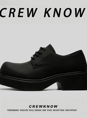 【法国CREW KNOW专柜】商务皮鞋系带纯色春秋百搭鞋黑色圆头日常