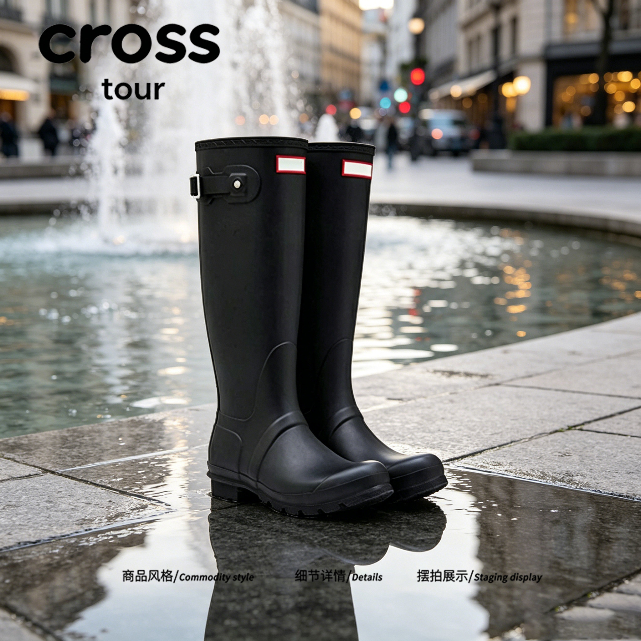 【雨后生花】Cross tour新款高筒防水雨靴耐磨通勤百搭长款水鞋