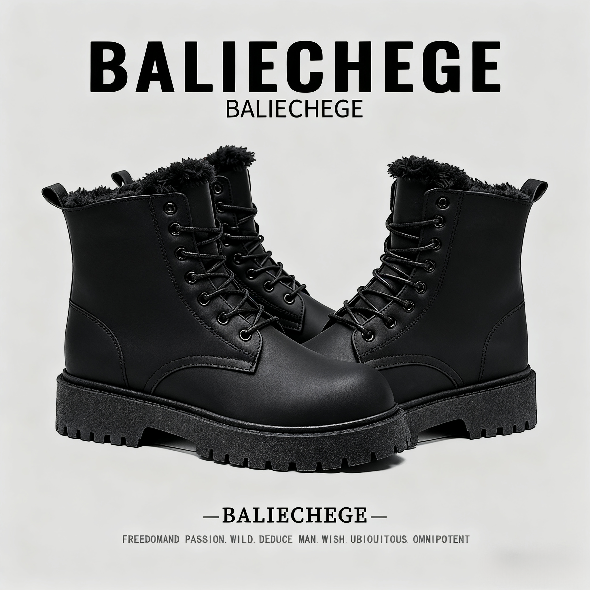 【法国BALIECHEGE专柜】新款时尚马丁靴男士厚底增高皮靴高帮英伦