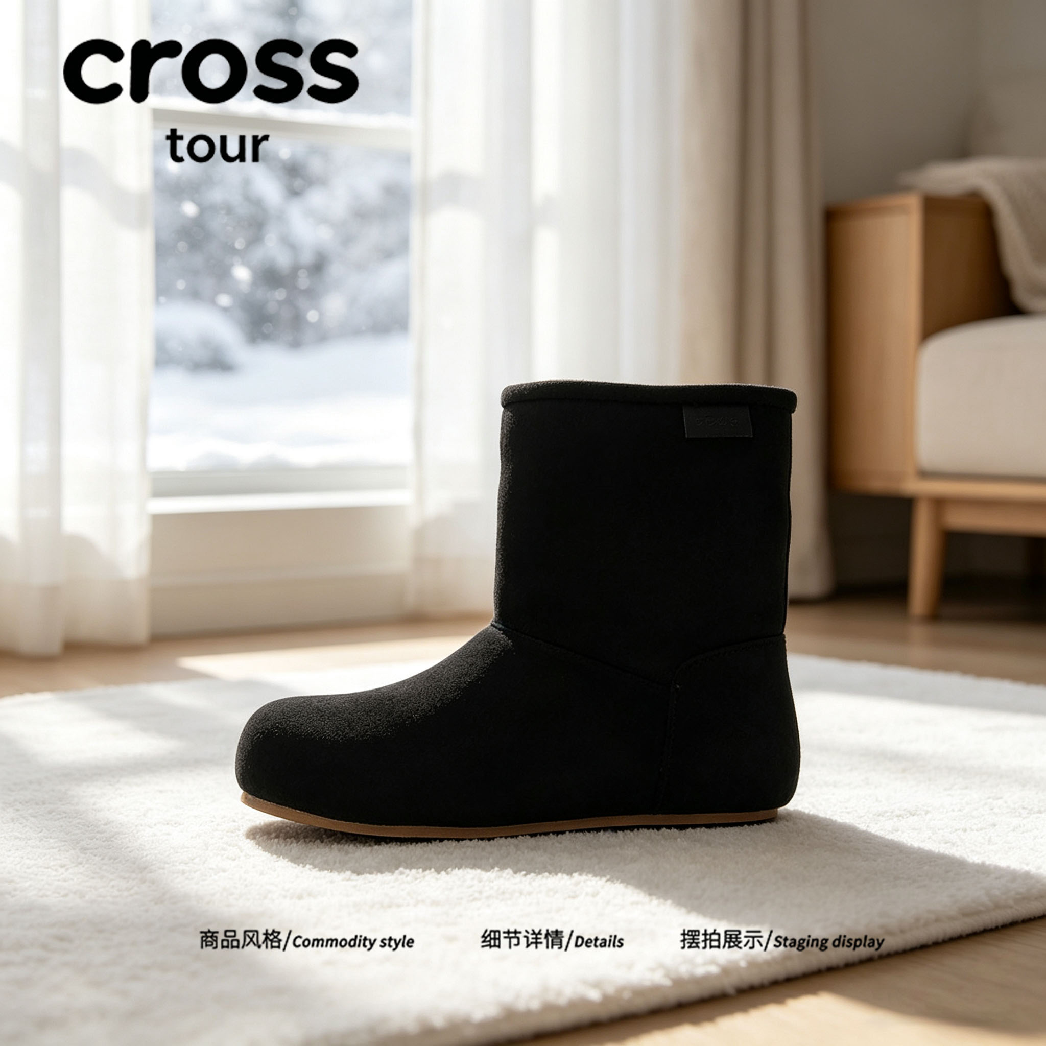 【履感轻巧】Cross tour时尚轻软底雪地靴短绒面保暖圆头中筒鞋