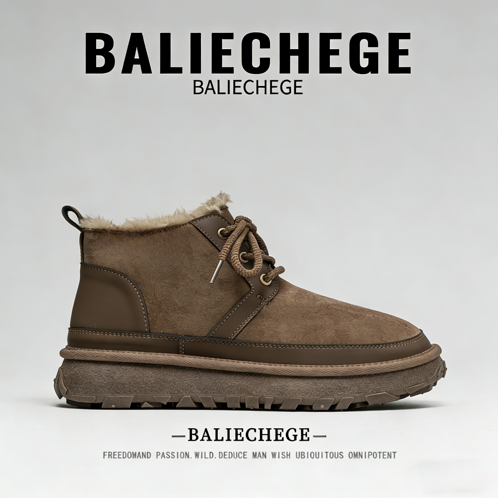 【法国BALIECHEGE专柜】2025年冬季中跟短筒雪地靴男士保暖防滑