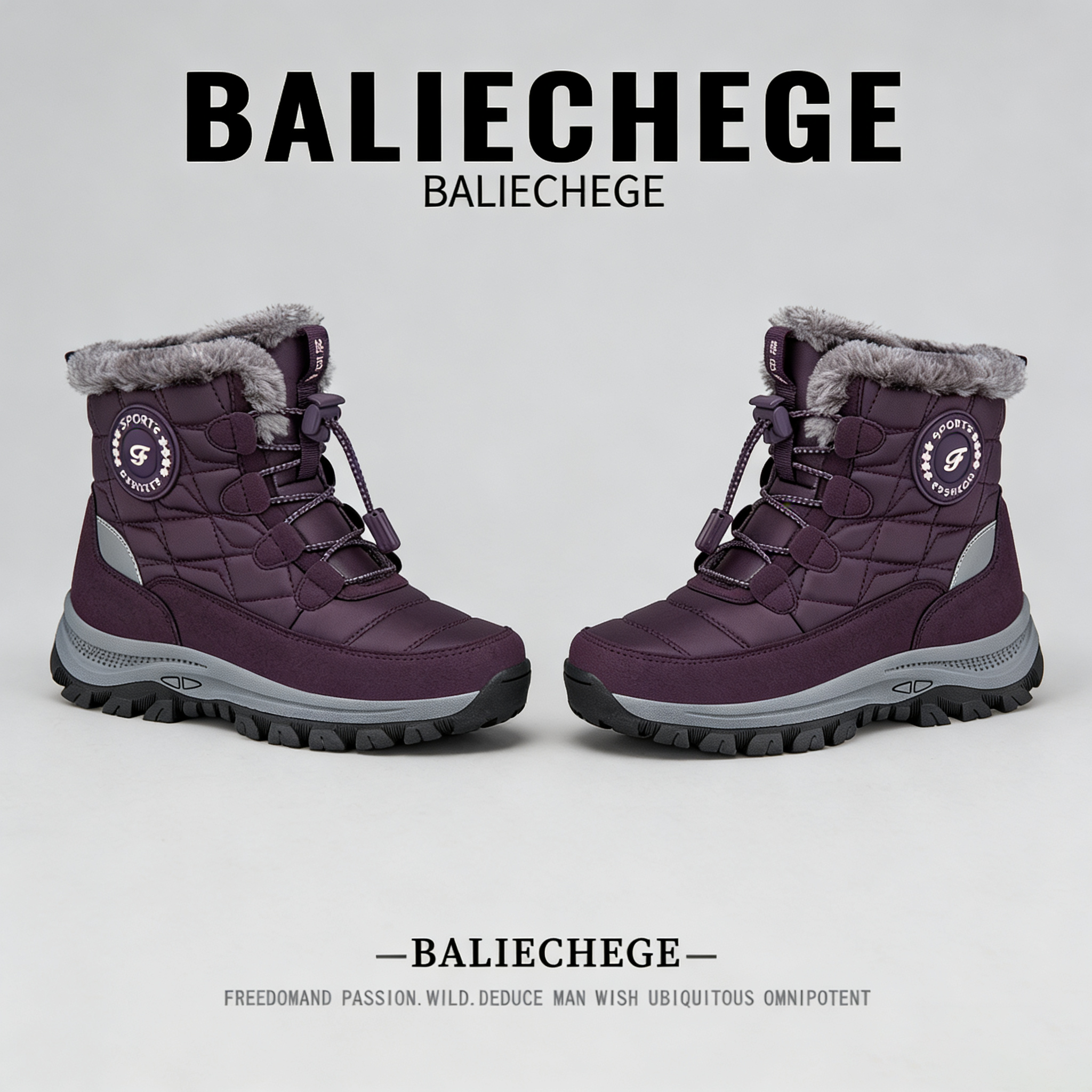 【法国BALIECHEGE专柜】冬季棉内里短筒雪地靴男鞋合成革保暖鞋加