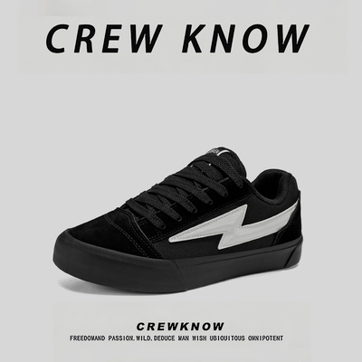 【法国CREW KNOW男鞋】板鞋运动休闲系带透气春秋青年平跟圆头