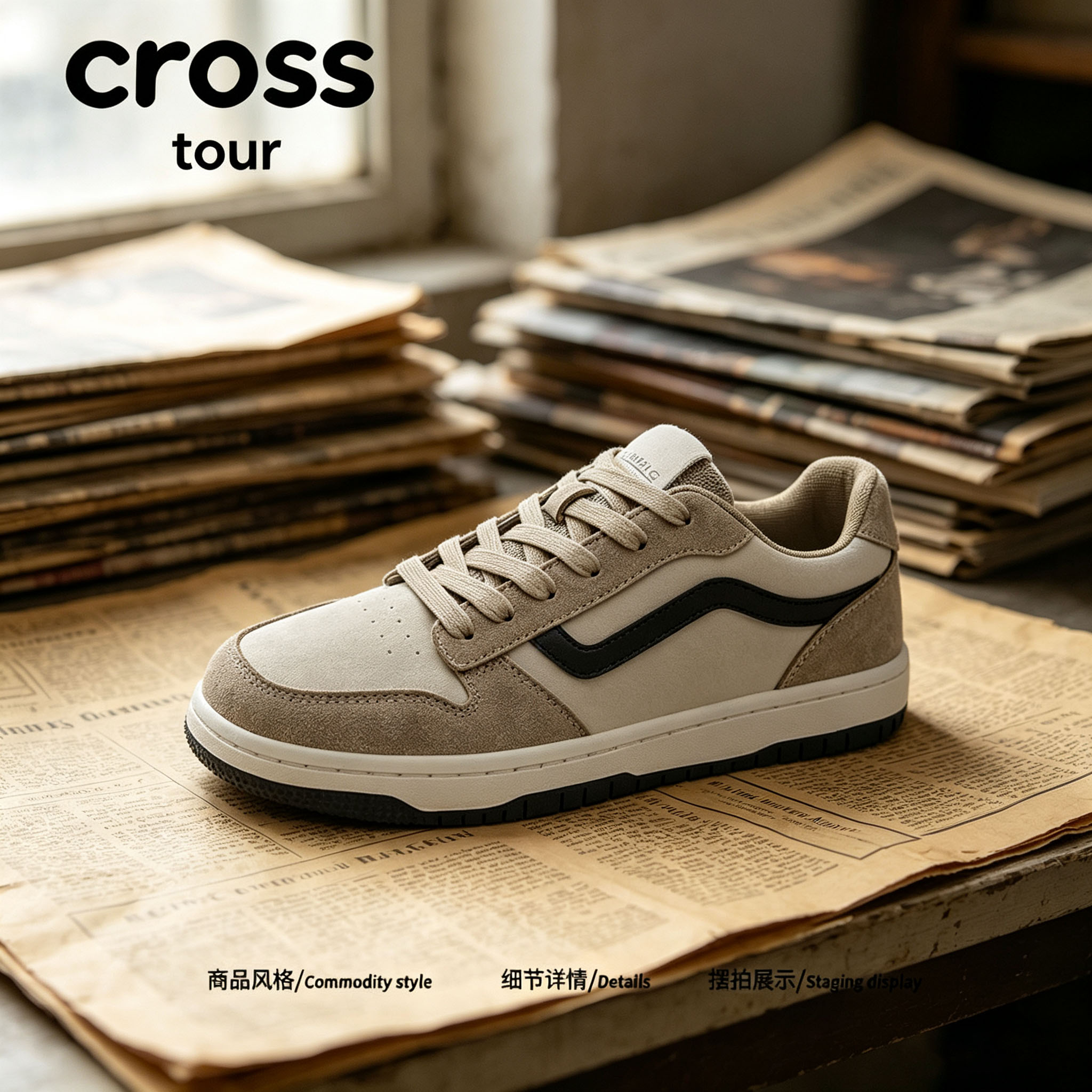 【简约大气】Cross tour复古做旧橡胶防滑板鞋反绒面耐磨休闲板鞋