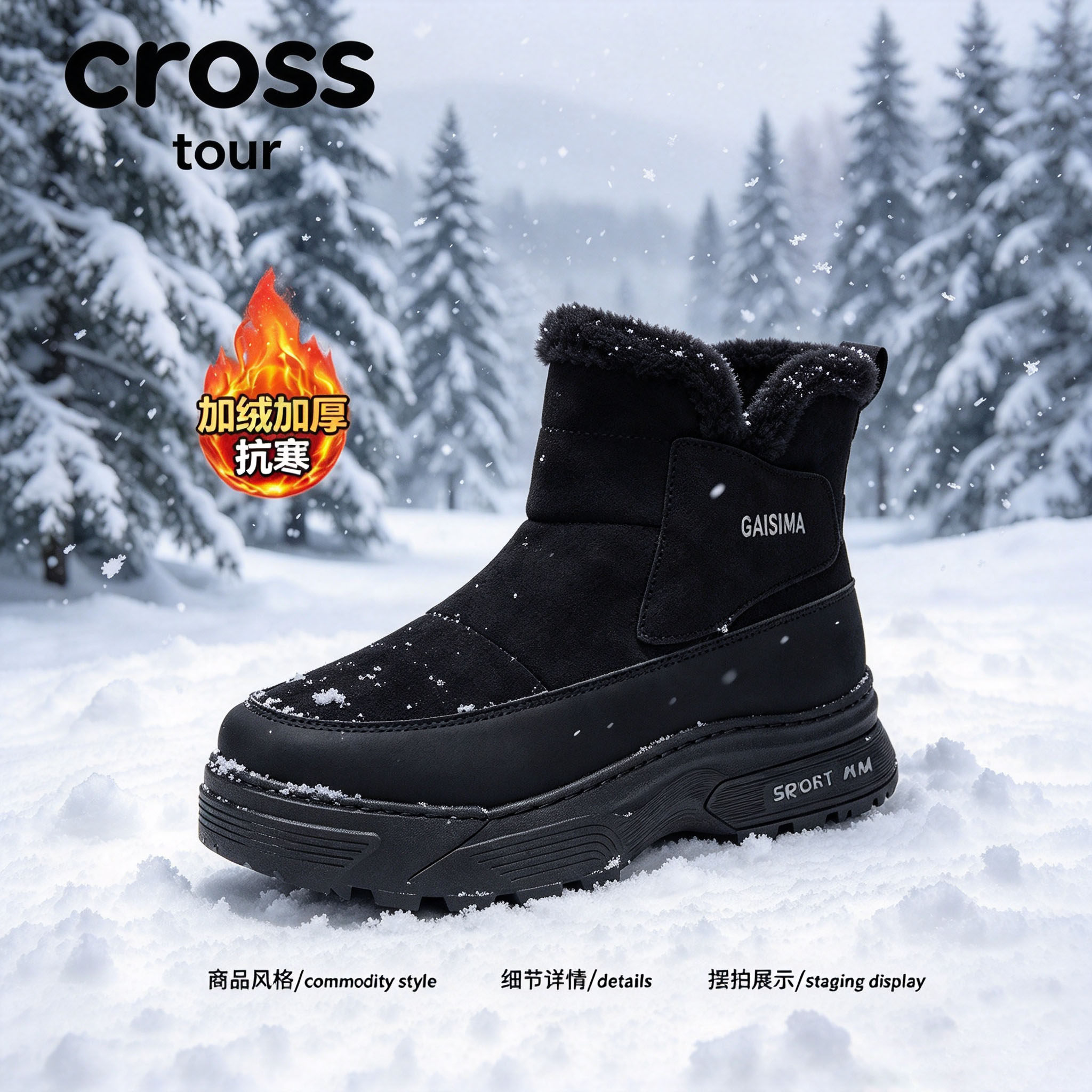 【稳踏寒境】Cross tour户外加绒加厚耐磨雪地靴抗寒保暖高帮鞋