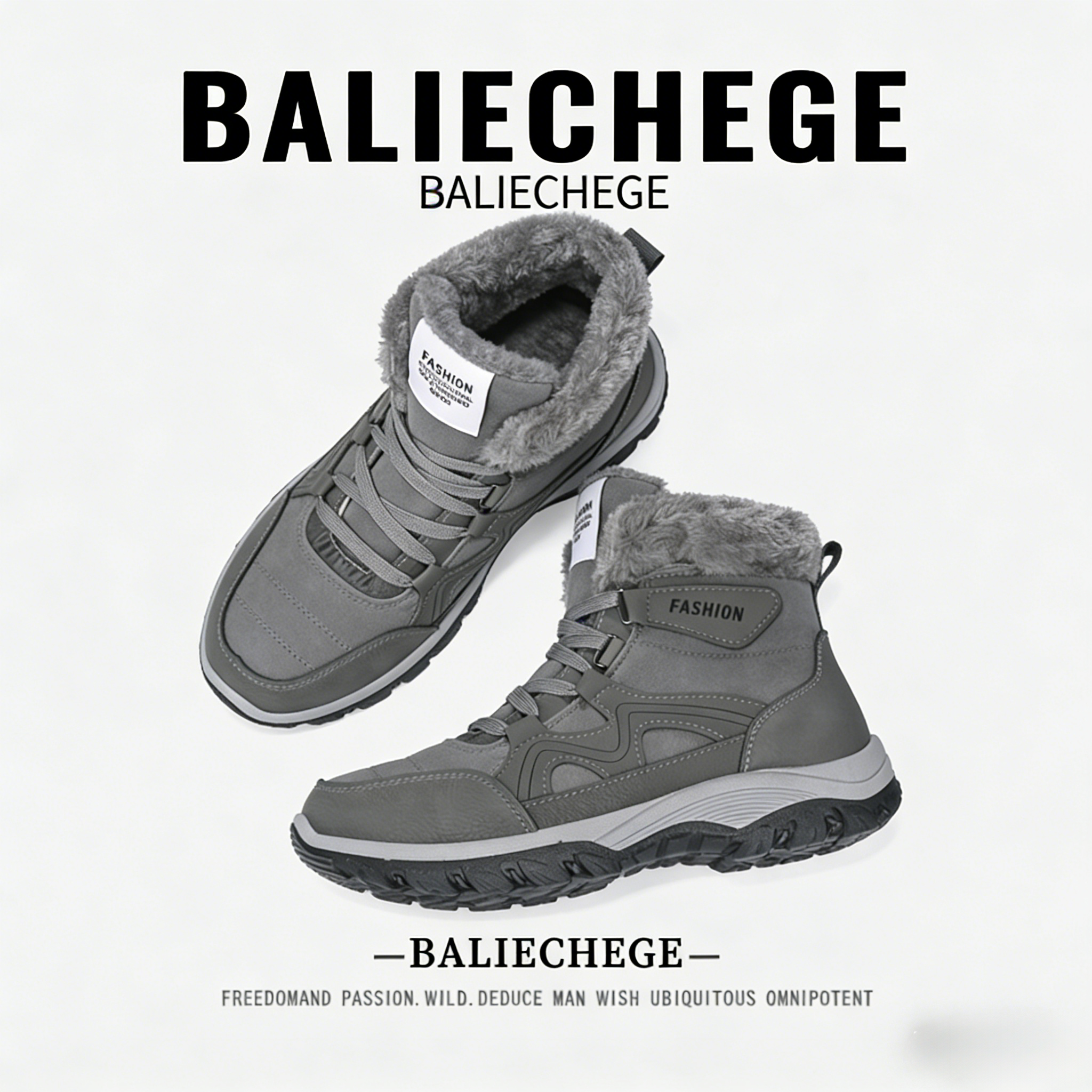 【法国BALIECHEGE专柜】男鞋冬季棉靴短筒防滑雪地靴合成革保暖户