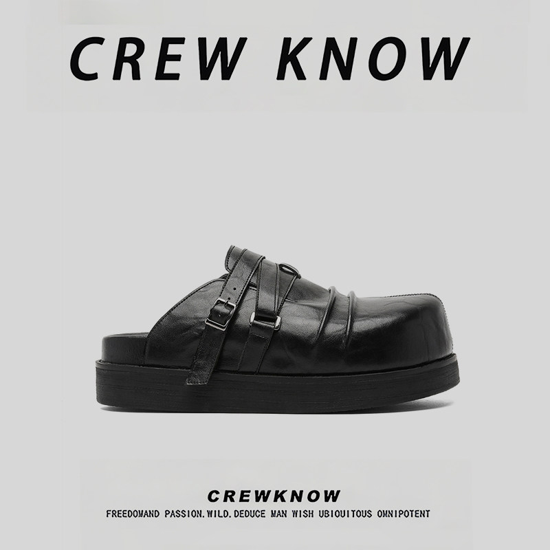 CREW KNOW时尚男鞋~二层牛皮户外休闲鞋低跟橡胶底透气青年男士