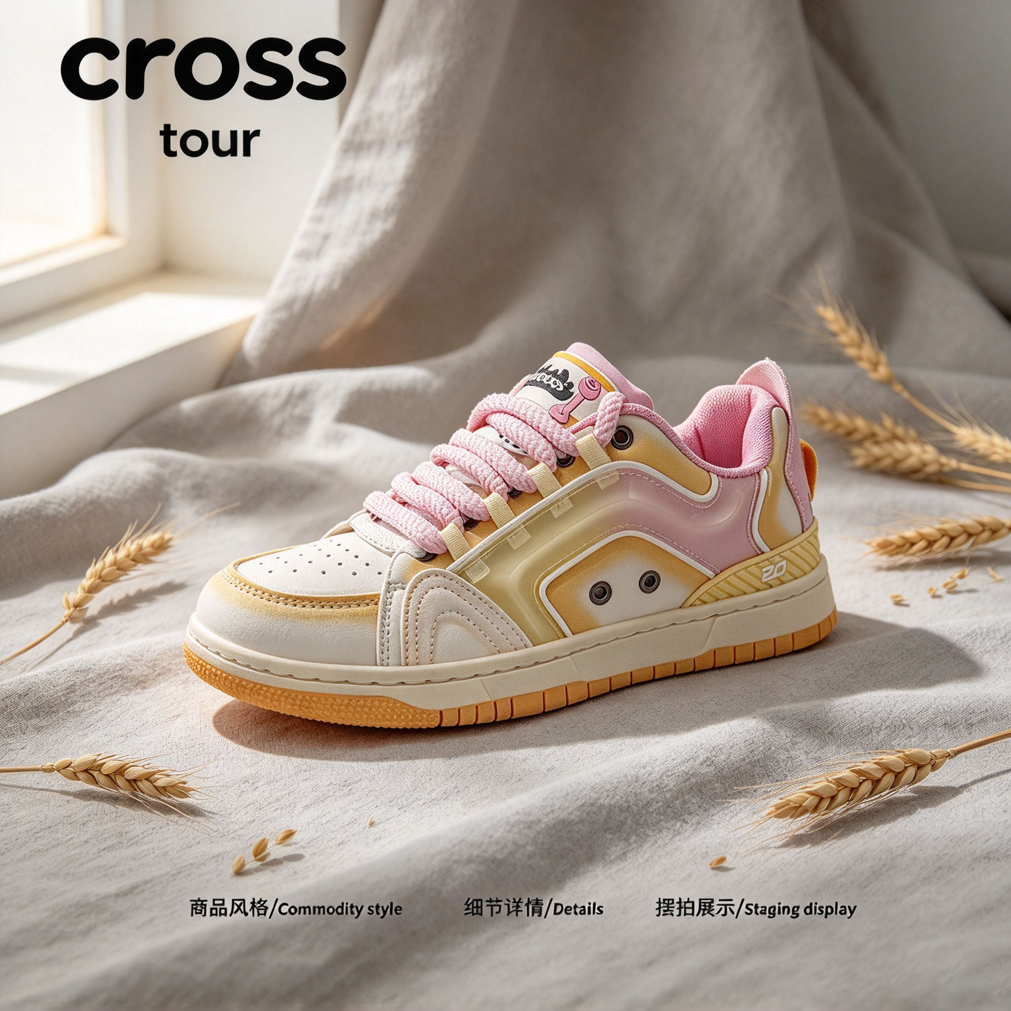 【闲型雅致】Cross tour浅米白粉黄渐变复古板鞋轻便舒适低帮鞋
