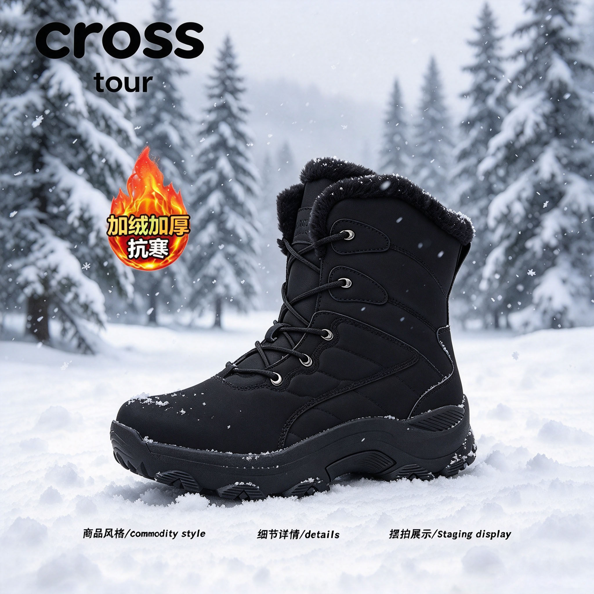 【冬日氛围感】Cross tour户外时尚雪地靴加绒加厚抗寒高帮潮靴