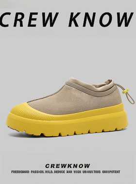 【法国CREW KNOW专柜】增高时尚潮流雪地靴中筒一脚蹬黄色休闲鞋