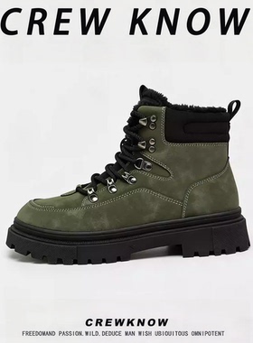 【法国CREW KNOW专柜】军绿色棉靴2025年冬季短筒防滑雪地靴男款