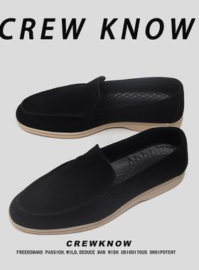 【法国CREW KNOW专柜】皮革时尚百搭懒人鞋休闲皮鞋纯色黑色春秋
