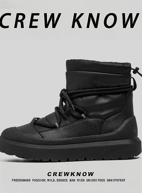 【法国CREW KNOW专柜】面包鞋冬季高帮户外雪地靴系带短靴黑色保
