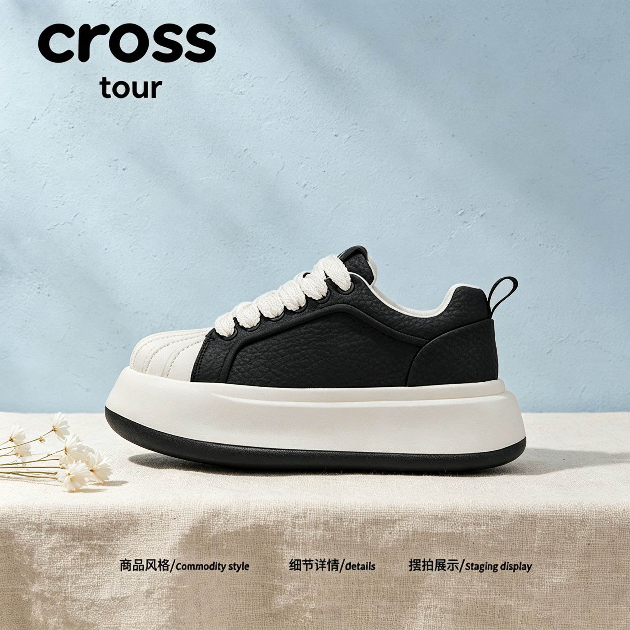 【流光雅致】Cross tour简约休闲厚底贝壳头板鞋耐磨轻便低帮板鞋