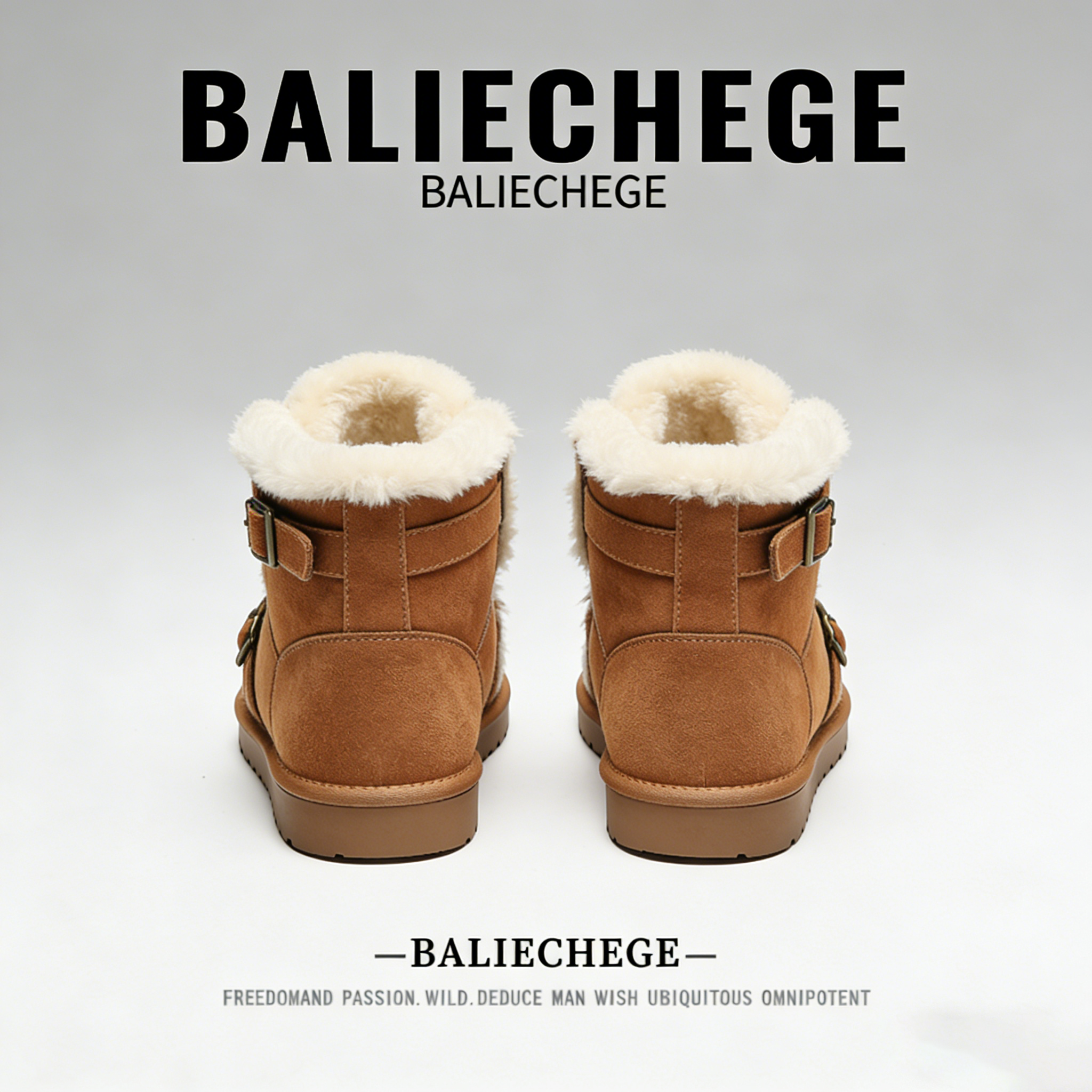 【法国BALIECHEGE专柜】2025年冬季加绒雪地靴短筒男款棕色保暖