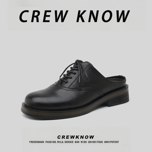 CREW KNOW时尚男鞋~德比鞋男黑色包头半拖鞋厚底增高勃肯鞋休闲