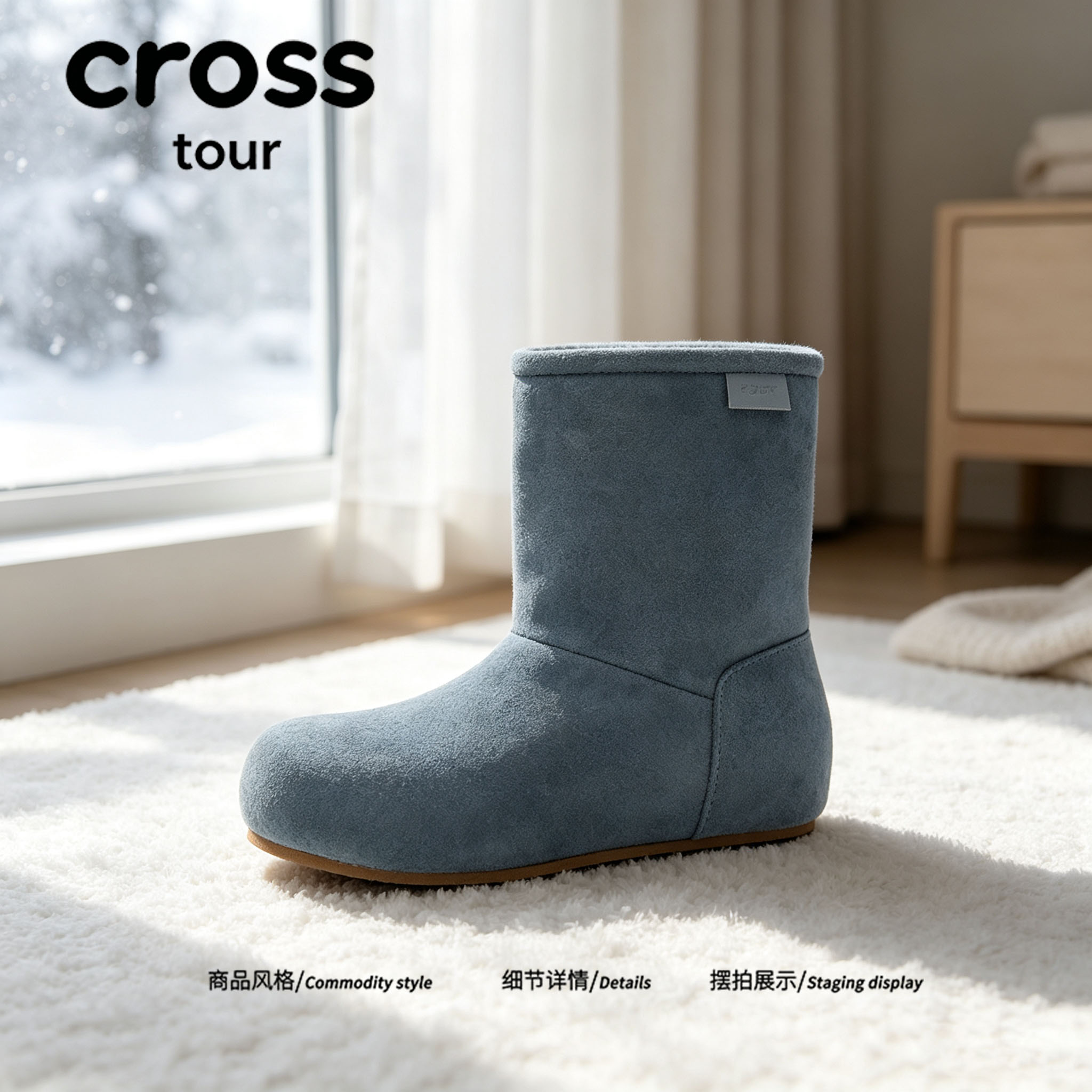 【高筒飒然】Cross tour时尚平底防滑雪地棉靴绒面保暖舒适中筒鞋