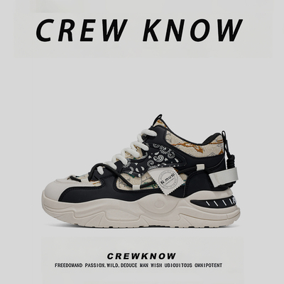 CREW KNOW春季男鞋厚底防滑老爹鞋潮牌百搭运动休闲鞋系带圆头