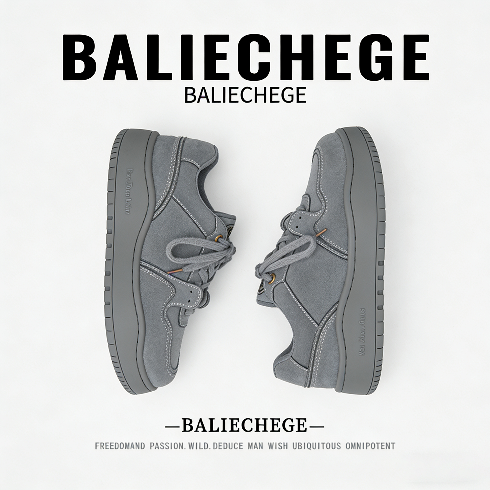 【法国BALIECHEGE专柜】男鞋板鞋休闲灰色织物2025新款低帮系带透