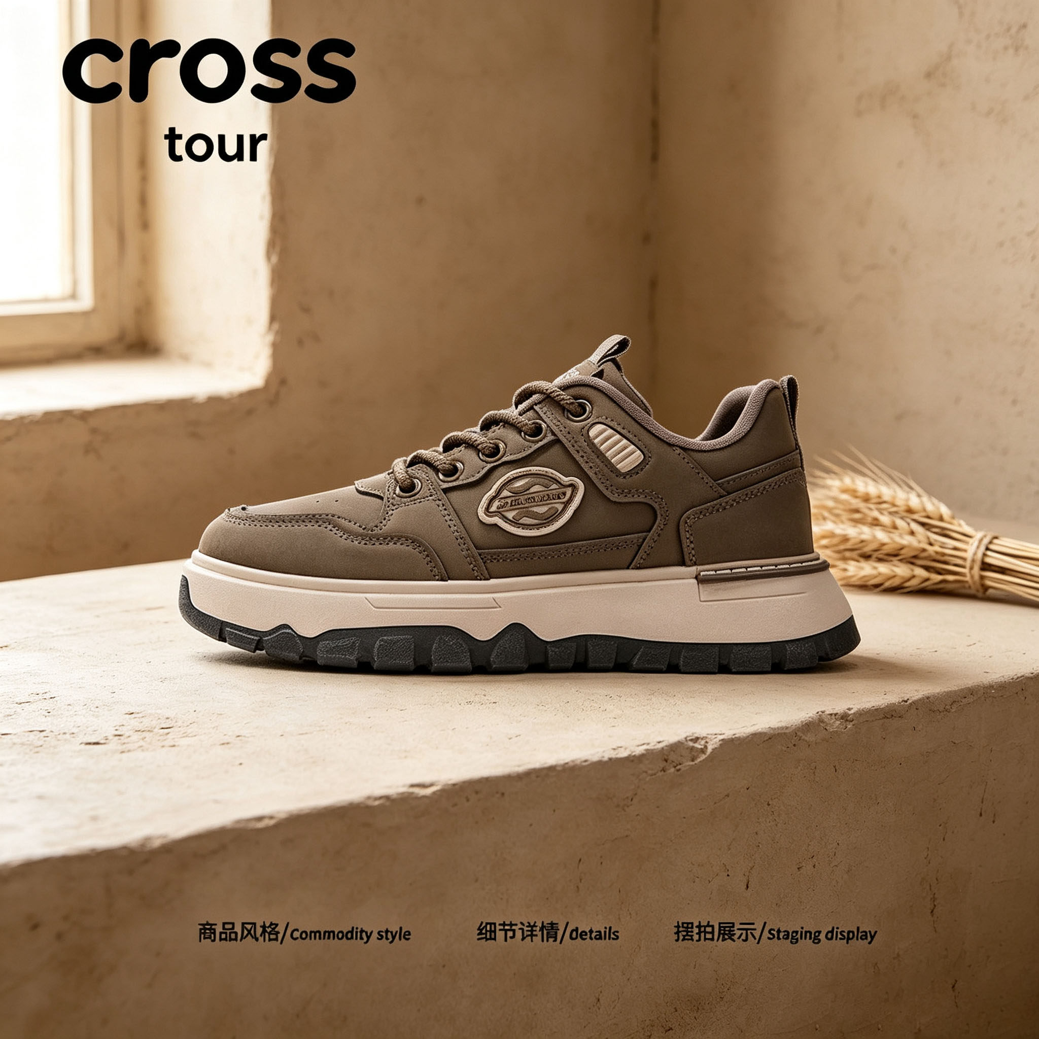 【幽雅含章】Cross tour复古户外厚底工装磨砂耐穿透气系带低帮鞋
