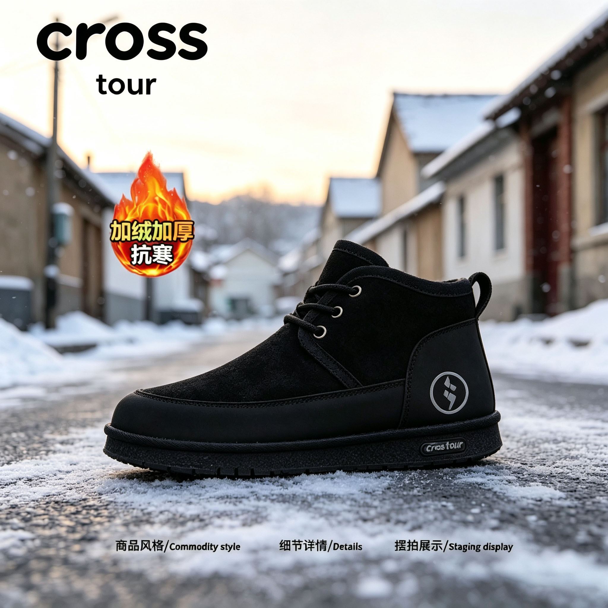 【低筒随性】Cross tour时尚厚底雪地靴绒面加绒加厚抗寒中帮鞋