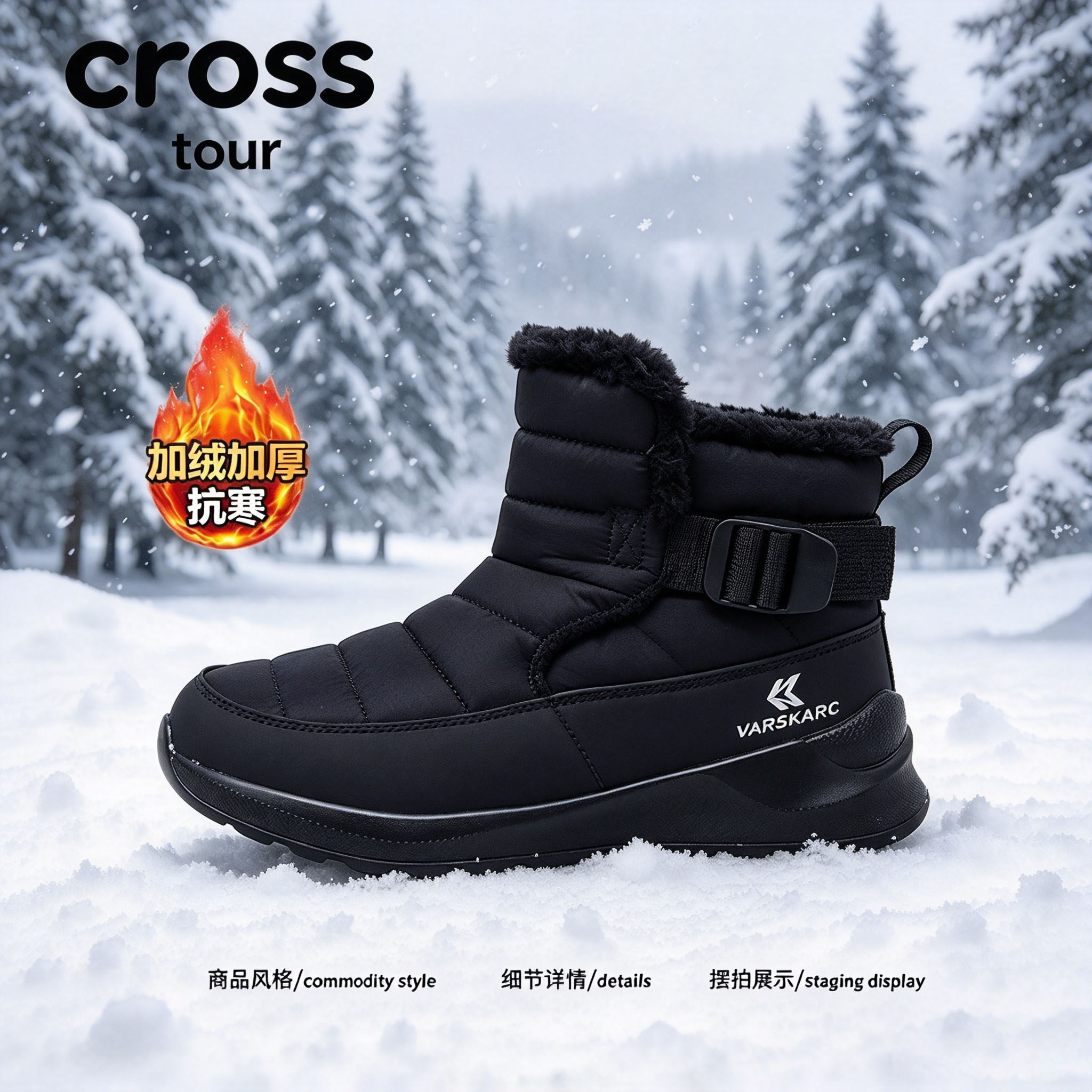 【靴型显瘦】Cross tour时尚绗缝加绒耐磨雪地靴抗寒保暖高帮单鞋