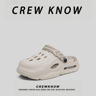 CREW KNOW时尚男鞋~休闲洞洞鞋户外时尚潮流镂空白色春季透气男士