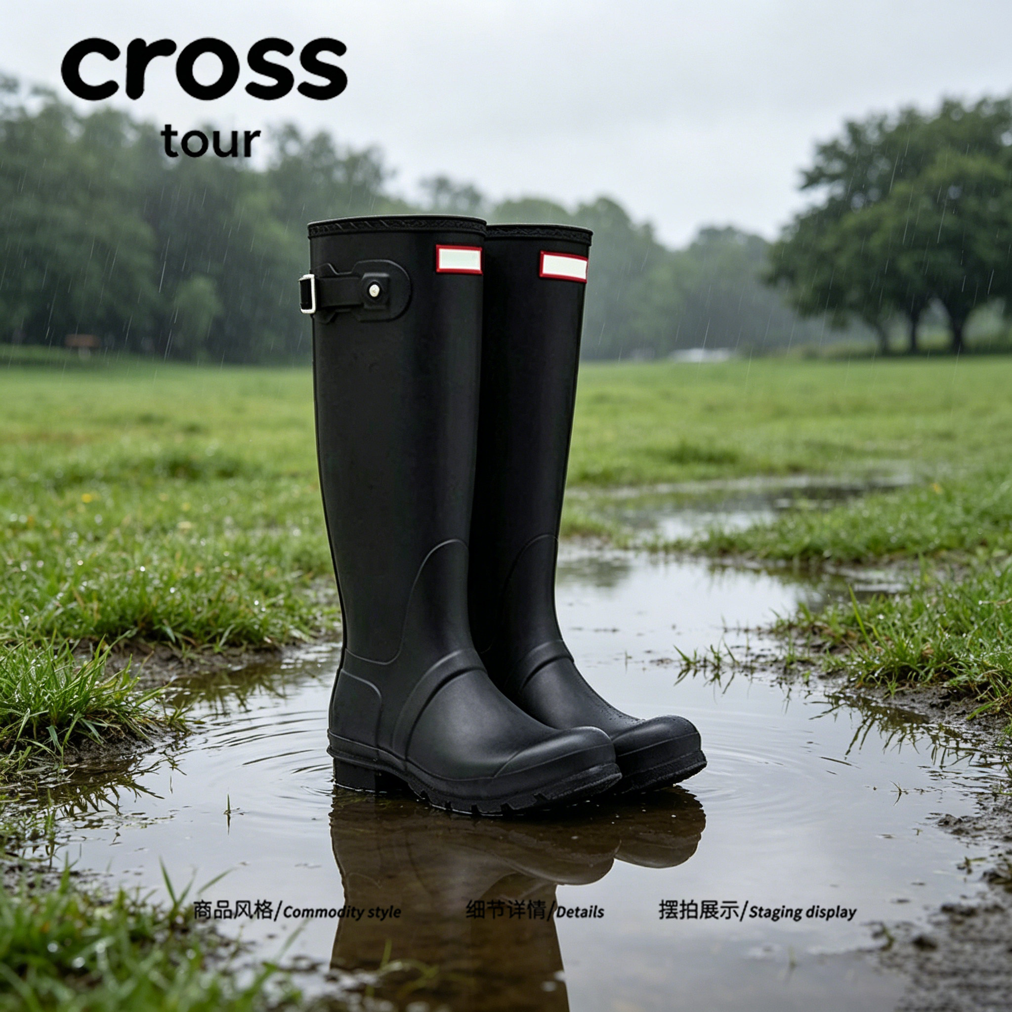 【雨雾朦胧】Cross tour温柔复古高筒雨靴柔软橡胶长筒日常雨鞋