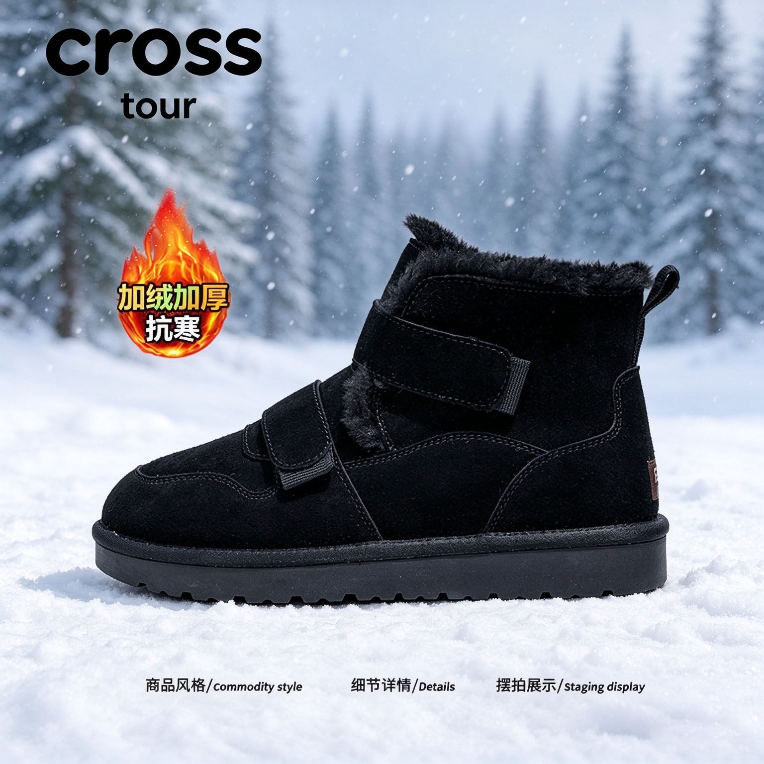 【轻量无压】Cross tour简约耐磨短筒雪地靴绒面加绒加厚抗寒单鞋