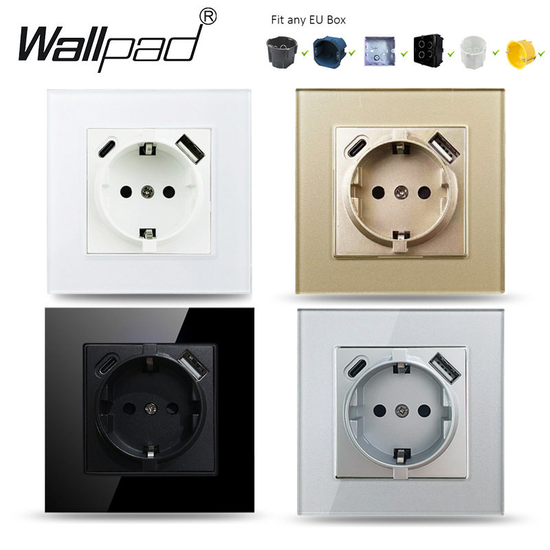 86德标欧式俄罗斯插座带USB TypeC玻璃面板配圆形暗盒插座,电子元器件市场,其它元器件,淘宝优惠券,粉丝福利购,淘宝优惠卷