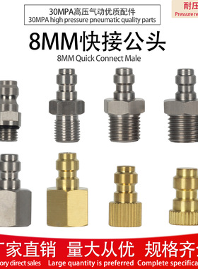 高压打气筒30MPA快速连接软管不锈钢接头充气嘴公头8MM耐压40MPA