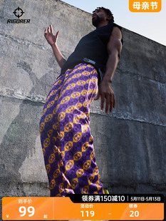 准者花裤子满印九分裤男夏季新款美式潮流直筒裤运动长裤休闲裤子