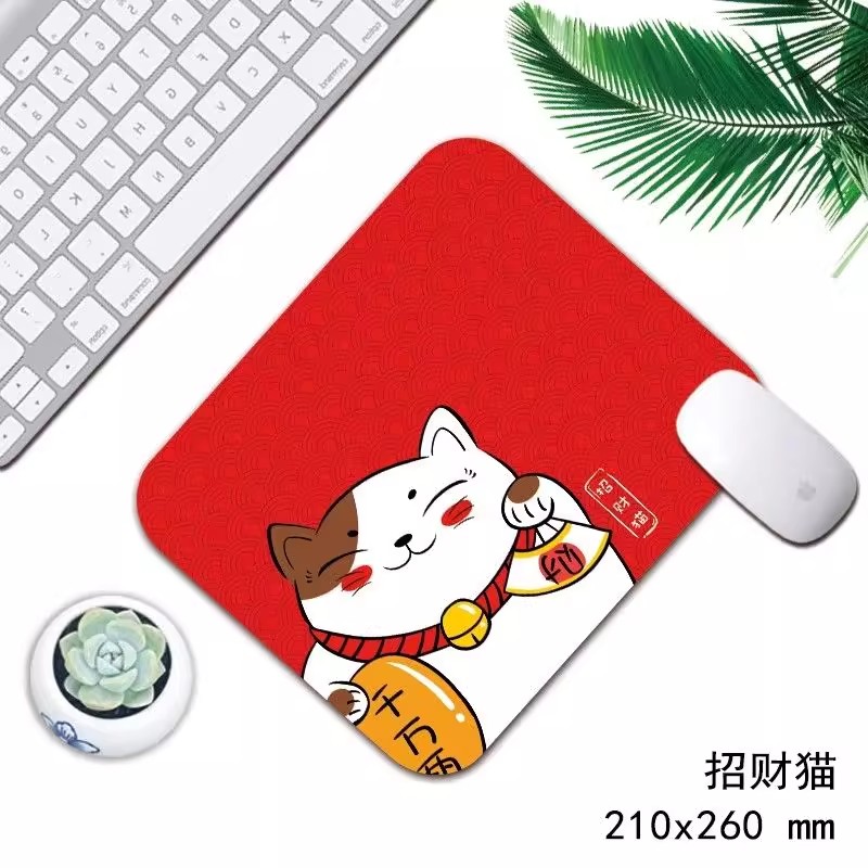 招财猫鼠标垫卡通男女生通用高颜值办公室电脑桌面垫键盘垫可洗