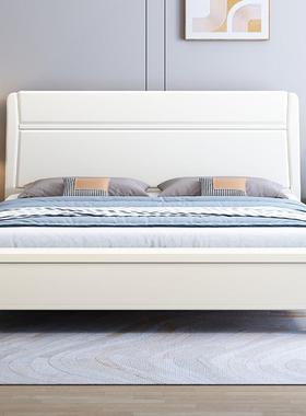 白色实木床简约现代轻奢奶油风1.8米主次卧北欧1.5气压储物双人床