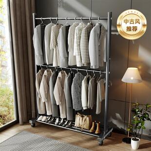 双层落地挂衣架卧室家用上下层衣帽架超强承重衣服神器加粗挂衣杆