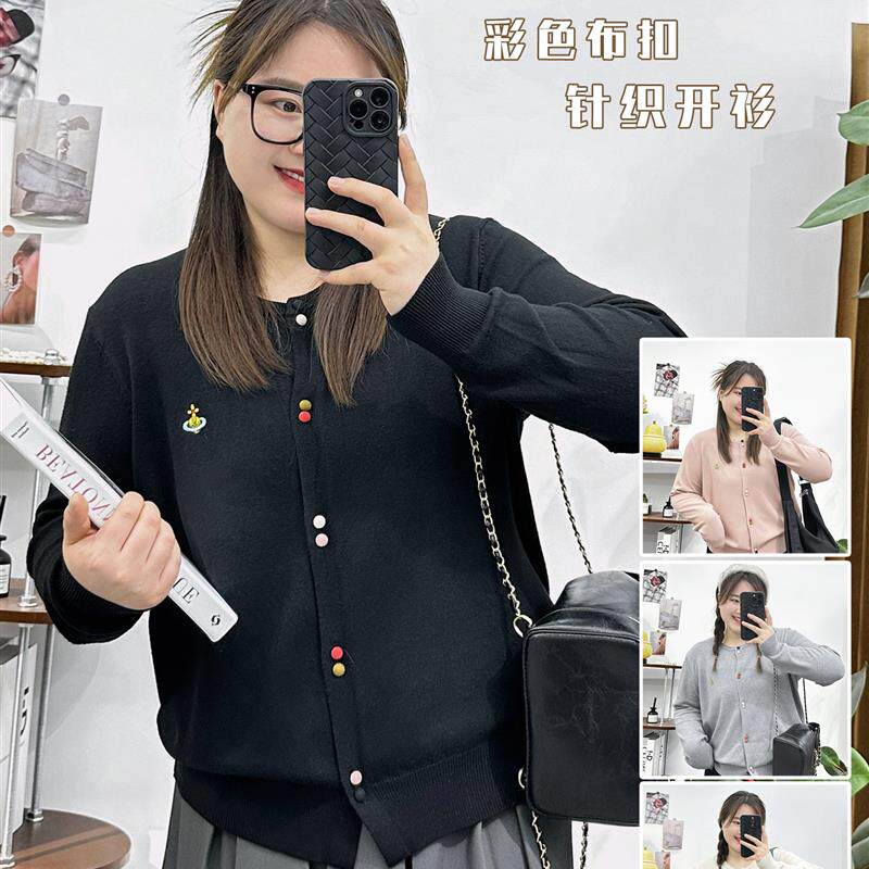 优选大码胖妹妹学院风彩色针织开衫女秋冬2024新款内搭显瘦上衣in