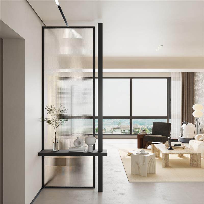 优选现代铁艺长虹玻璃屏风 轻奢不锈钢玄关隔断可定制简约风格