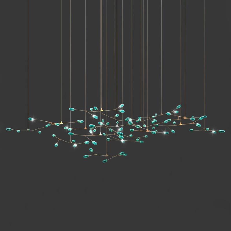 优选北欧绿色树枝客厅餐厅酒店工程大堂吧台设计师样板房玻璃分子