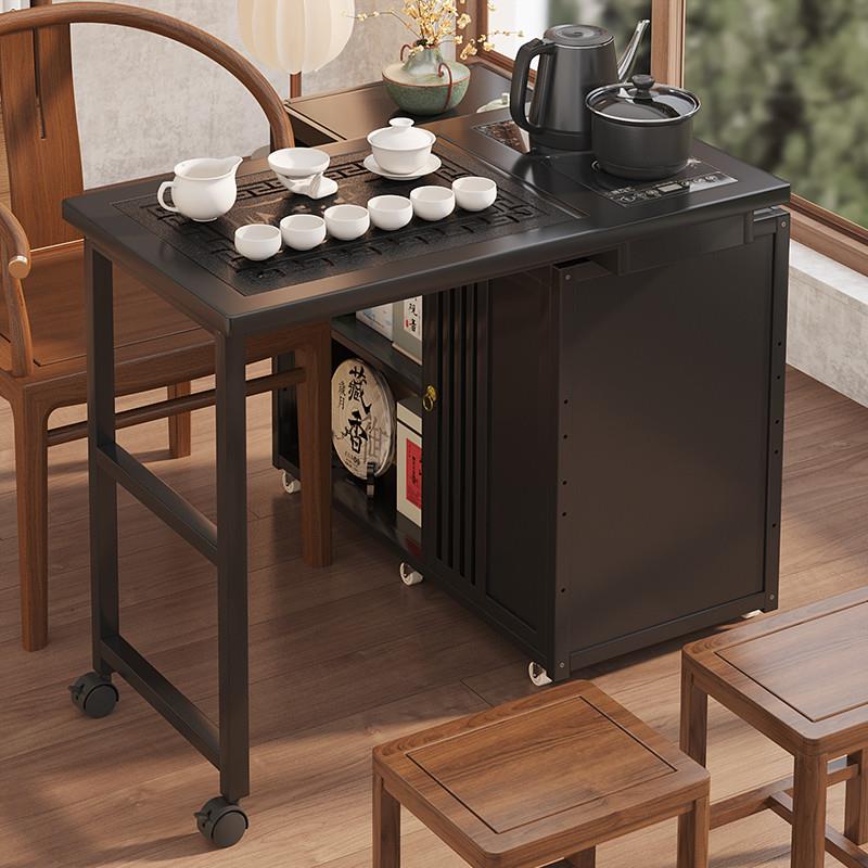 中式家用小茶台2025新款高端阳台烧水壶一体嵌入式可移动旋转茶桌