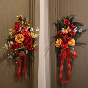 乔迁之喜新居门把手挂饰布置装饰房门入户门门仿真绑花挂入宅用品