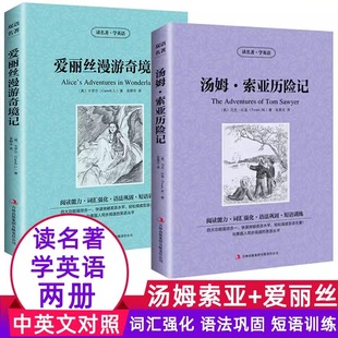 全2册爱丽丝漫游奇境记汤姆索亚历险记经典 英汉互译名作欣赏初中生青少年课外阅读书籍 文学名著中英文对照双语读物英文原著中文版