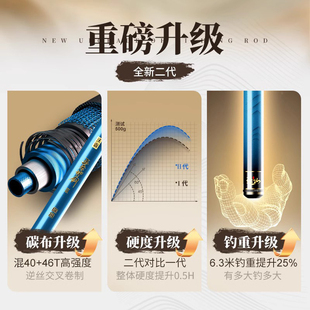 名伦鱼竿旗舰王者神剑二代钓鱼竿手杆超轻硬鲫鱼黑坑台钓竿轻量大