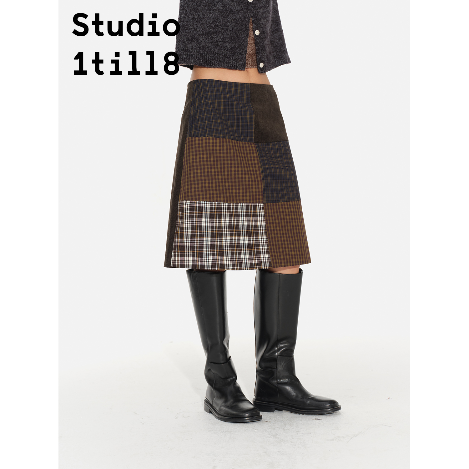 Studio1till8格纹拼布半裙