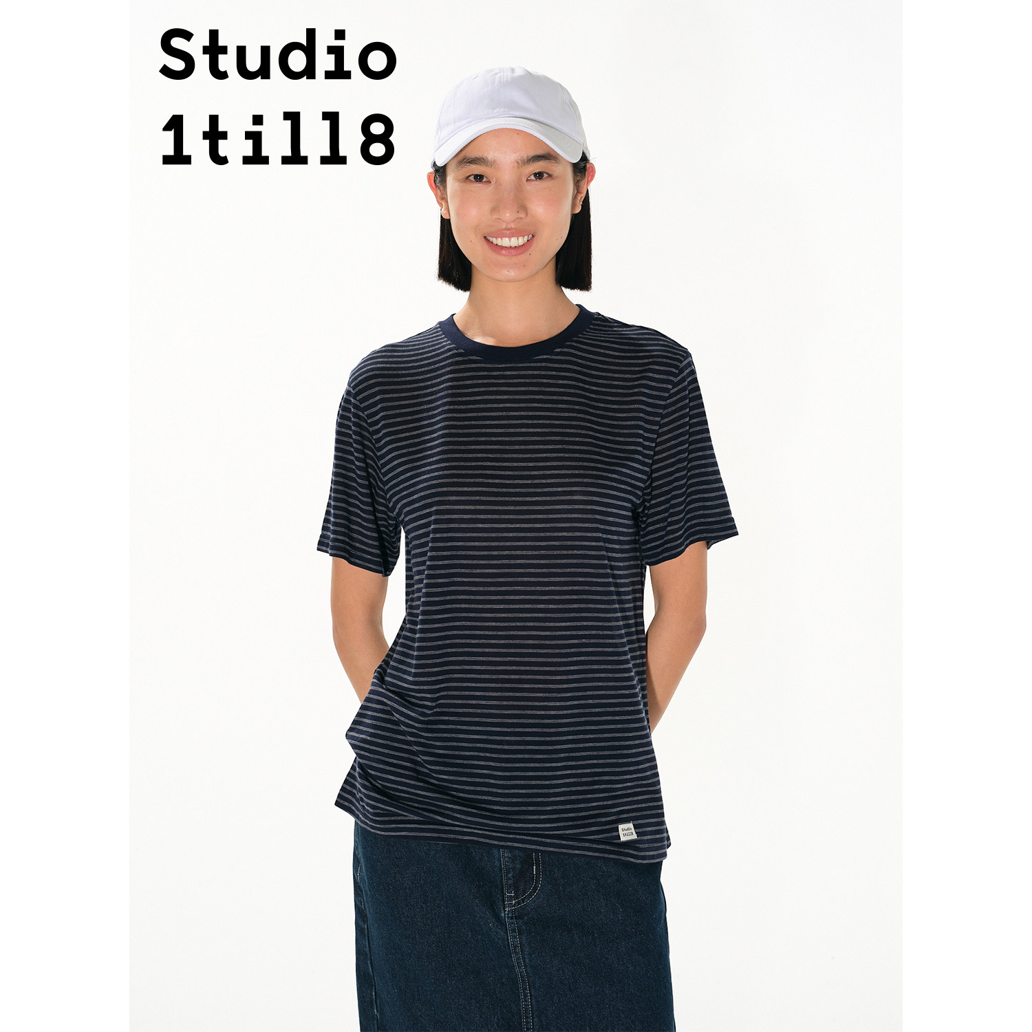 Studio1till8条纹T恤白色/藏青