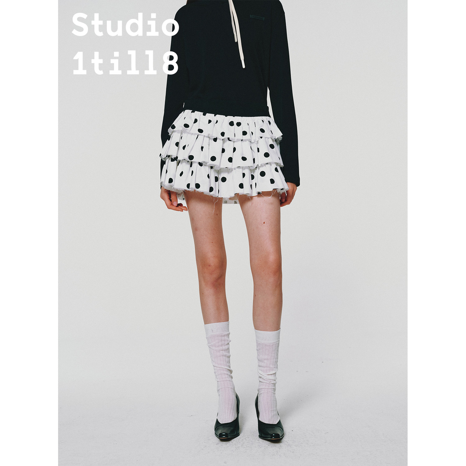 Studio1till8波点毛边半裙