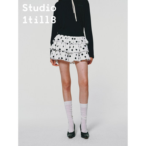 Studio1till8波点毛边半裙