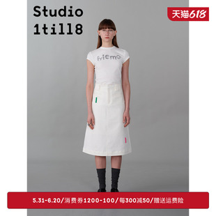 a字裙彩色果冻贴标白色半身裙 Studio1till8｜通勤百搭中长款